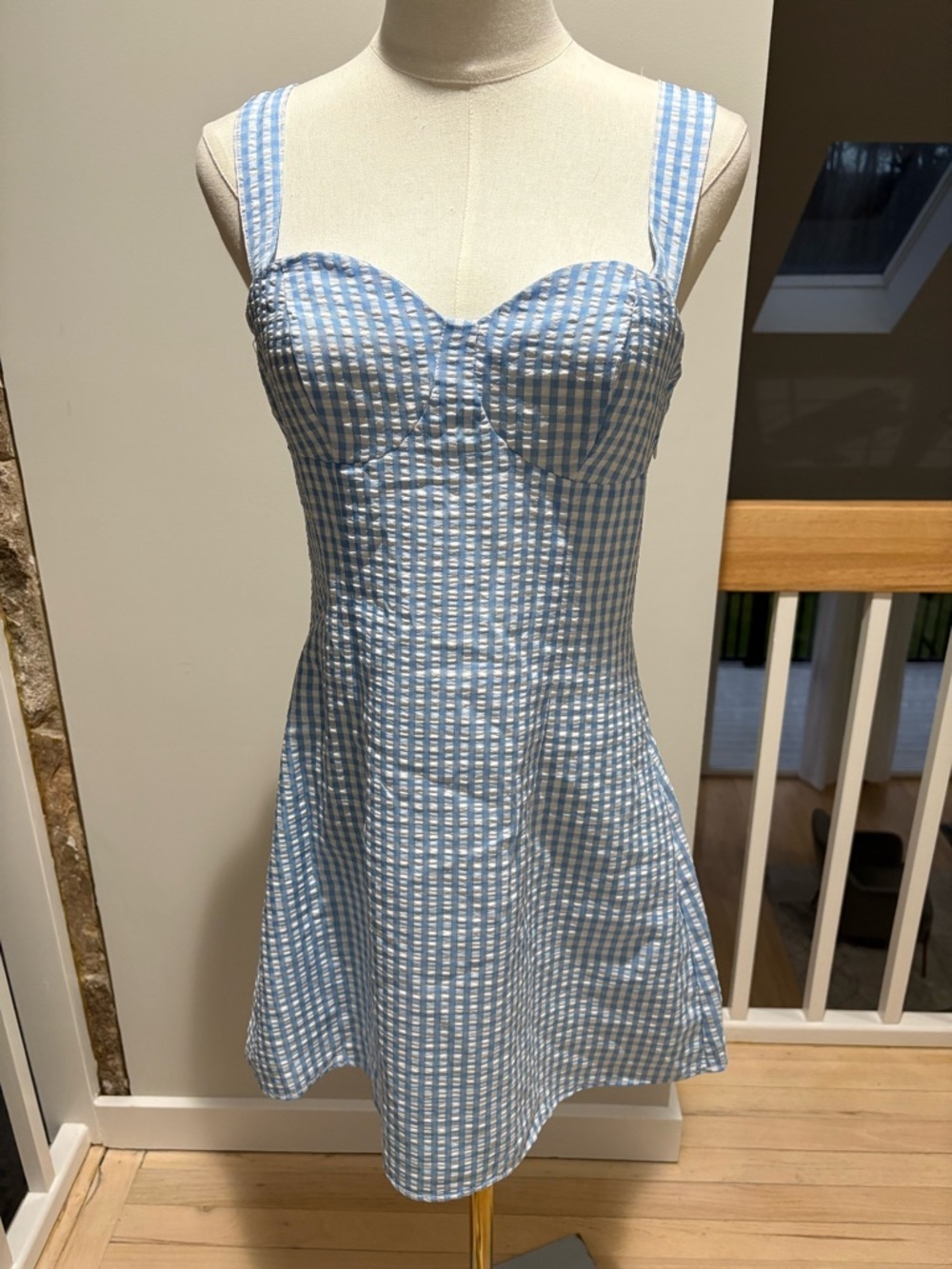 H&M Blue and White Gingham Mini Dress